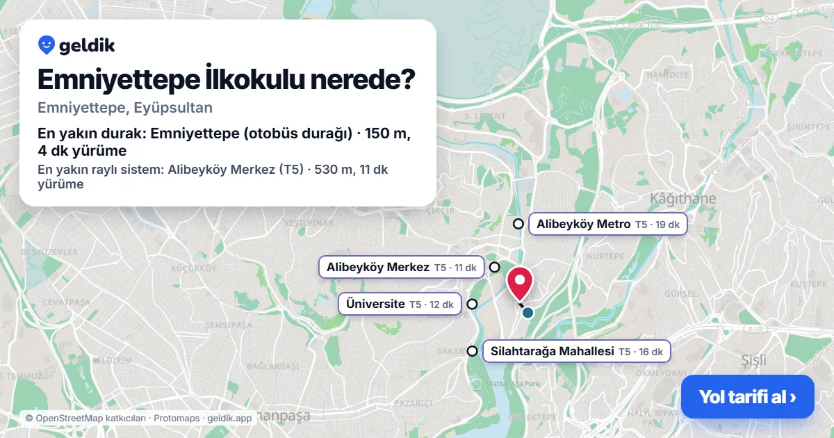 Where is Emniyettepe İlkokulu: map with its location and the nearest stops, with walking times