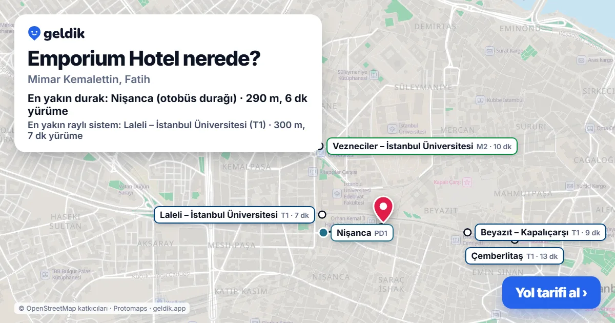 Emporium Hotel nerede: haritada konumu ve en yakın duraklar, yürüme süreleriyle