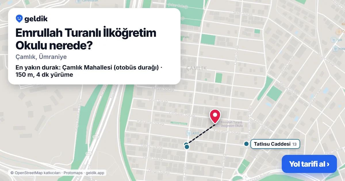 Where is Emrullah Turanlı İlköğretim Okulu: map with its location and the nearest stops, with walking times