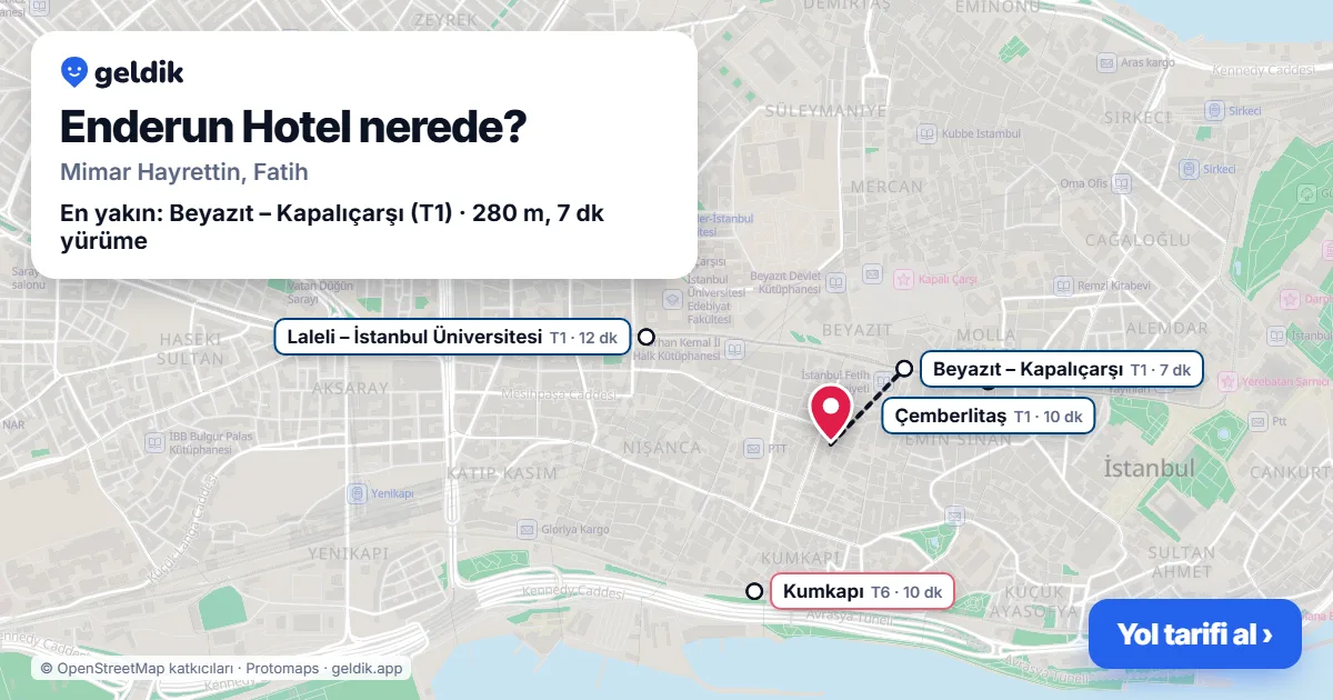 Enderun Hotel nerede: haritada konumu ve en yakın duraklar, yürüme süreleriyle