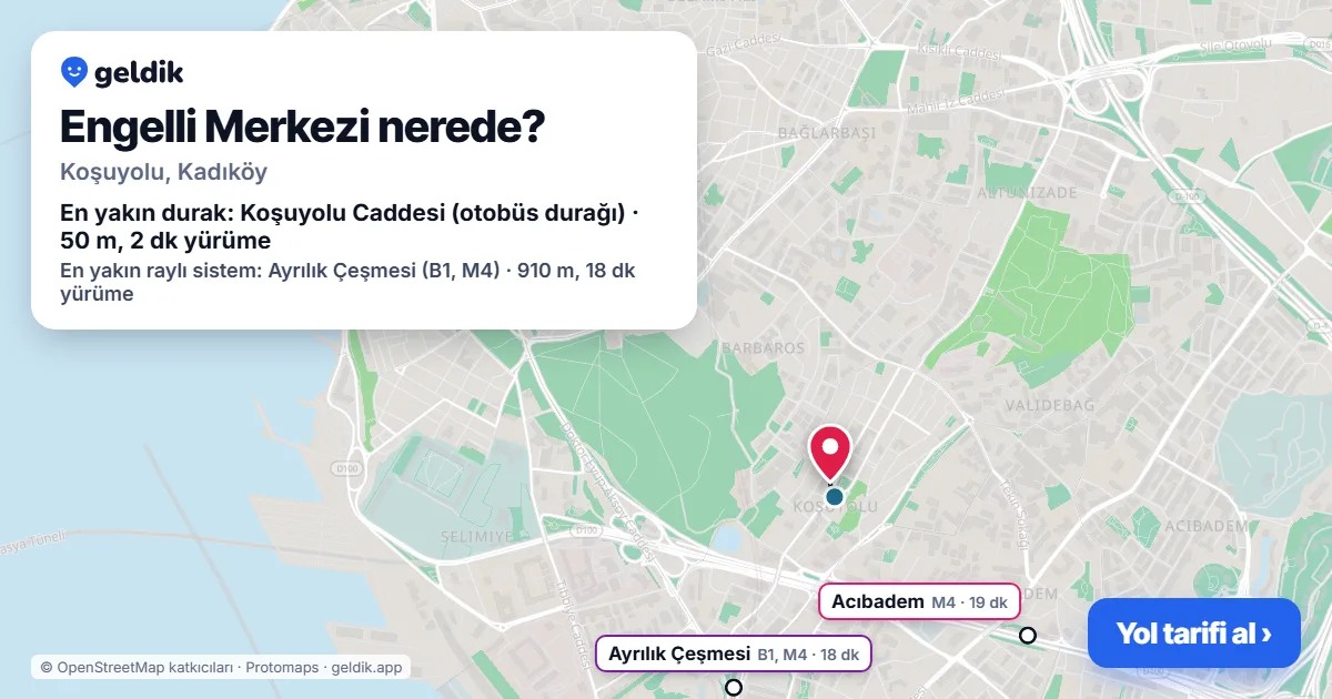 Where is Engelli Merkezi: map with its location and the nearest stops, with walking times