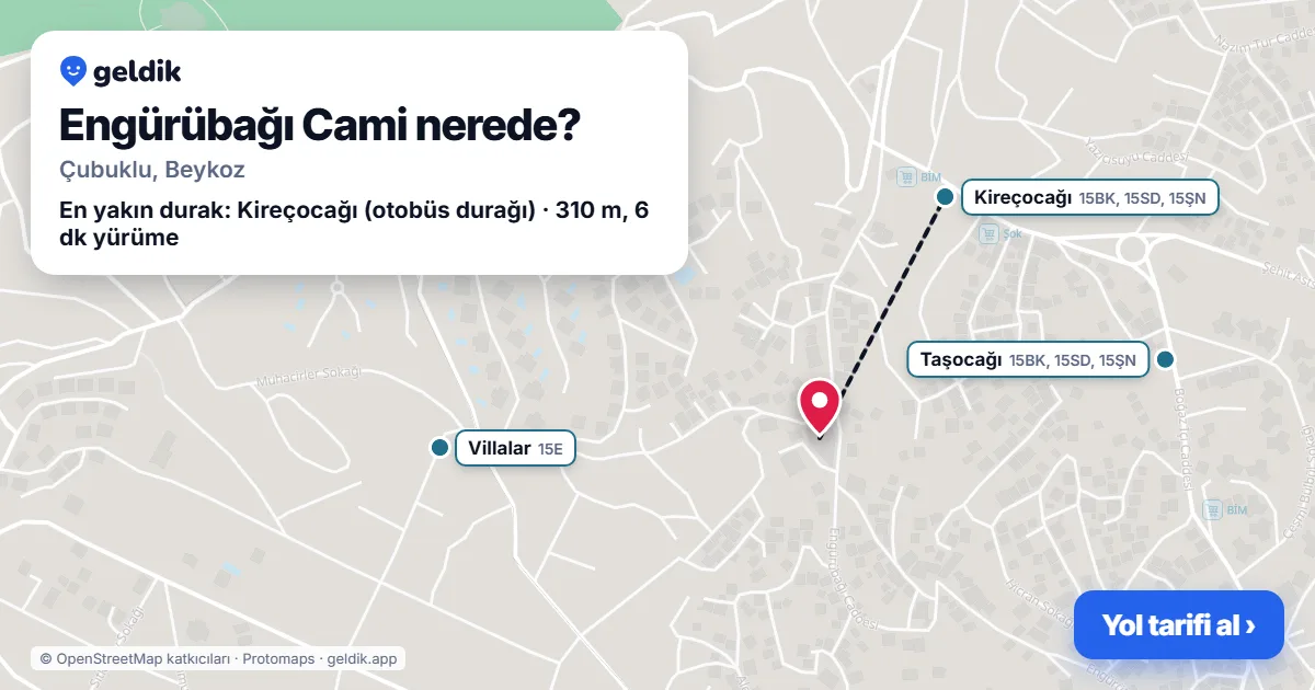 Engürübağı Cami nerede: haritada konumu ve en yakın duraklar, yürüme süreleriyle