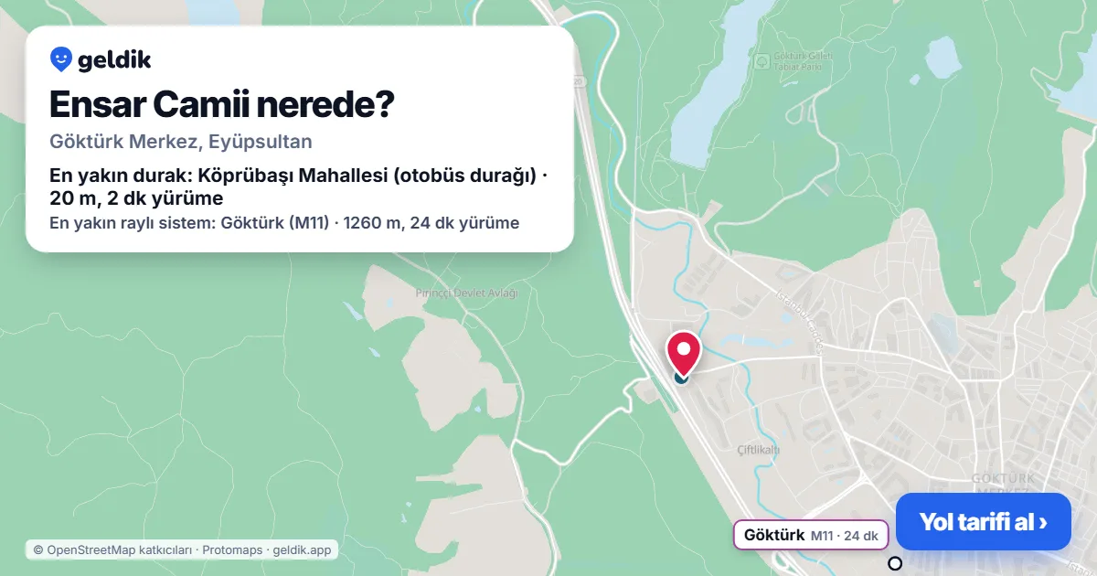 Where is Ensar Camii: map with its location and the nearest stops, with walking times