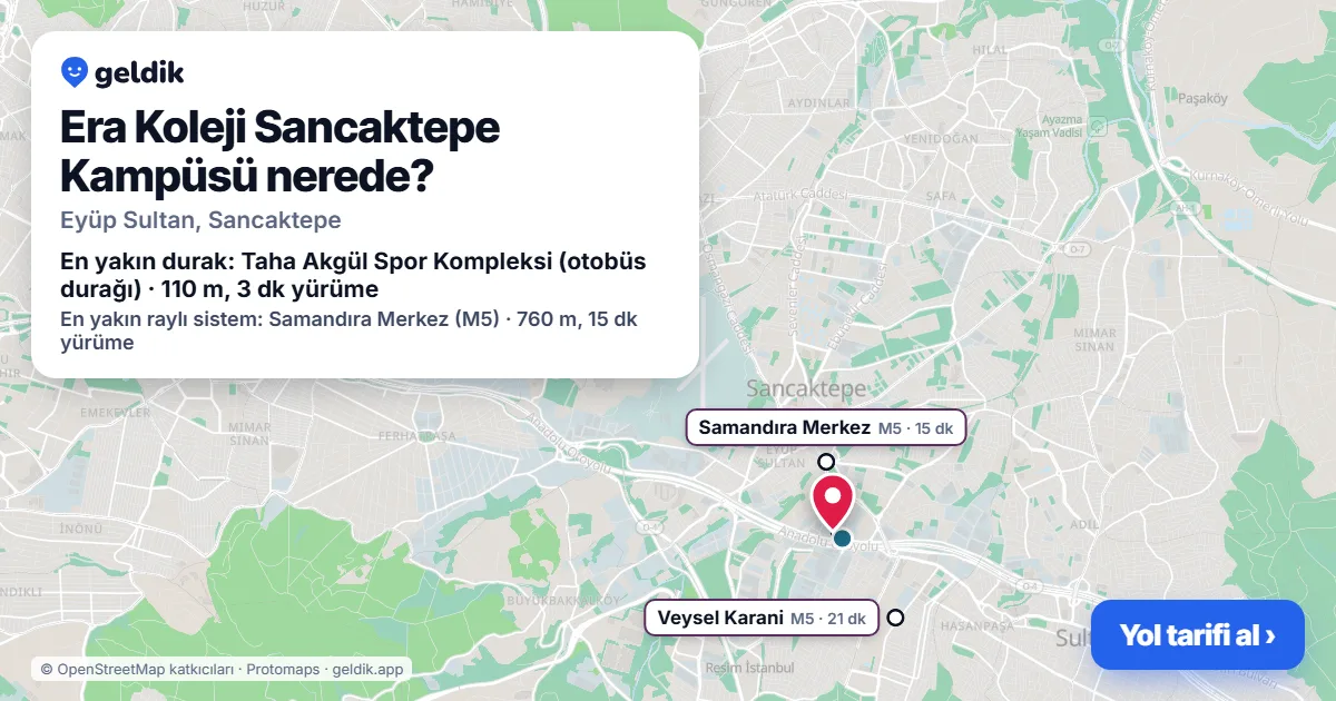 Era Koleji Sancaktepe Kampüsü nerede: haritada konumu ve en yakın duraklar, yürüme süreleriyle
