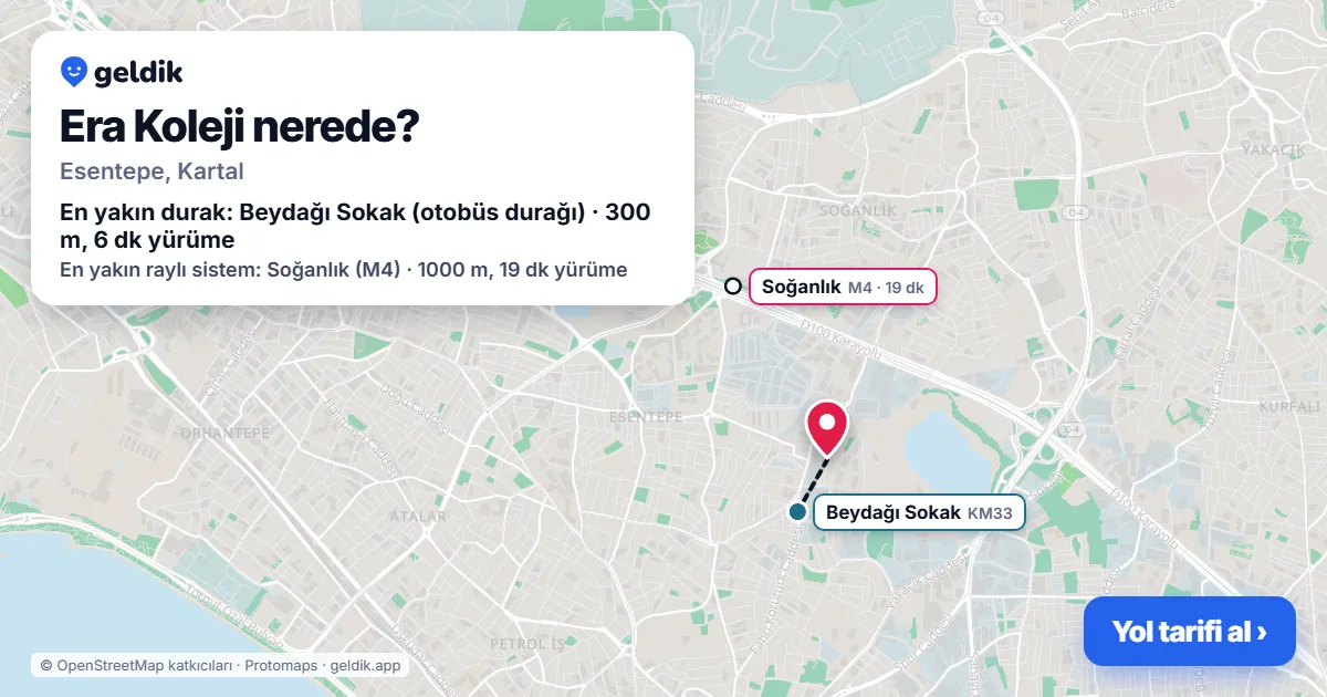 Where is Era Koleji: map with its location and the nearest stops, with walking times