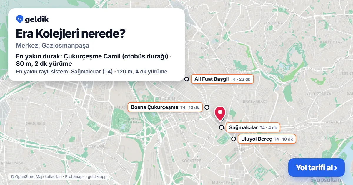 Where is Era Kolejleri: map with its location and the nearest stops, with walking times