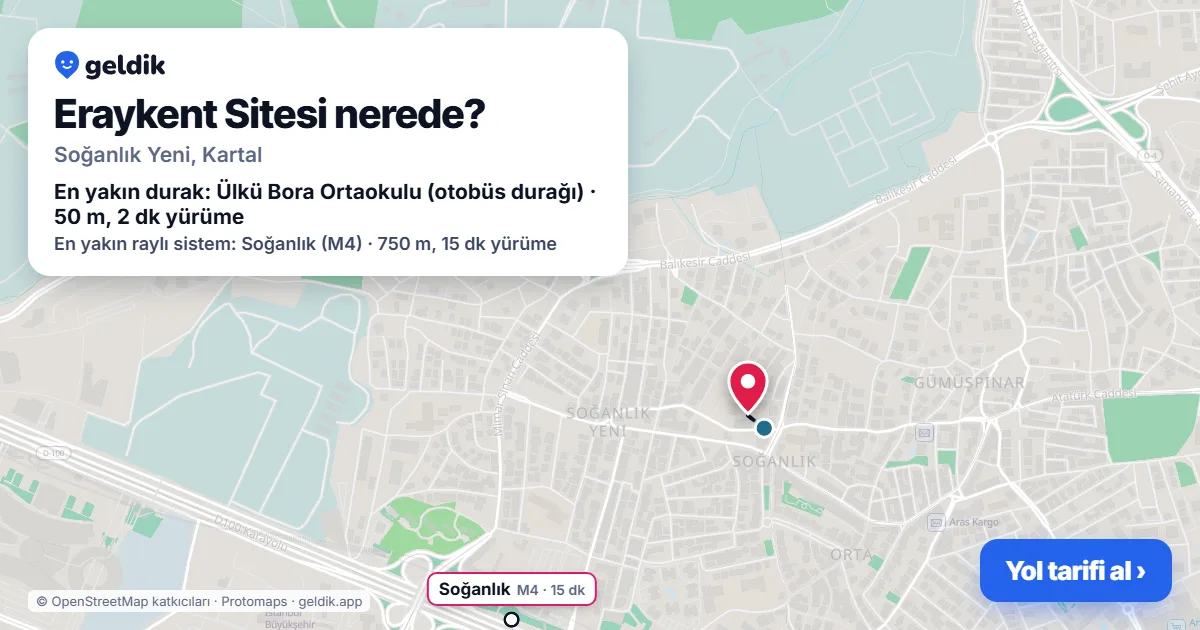 Where is Eraykent Sitesi: map with its location and the nearest stops, with walking times