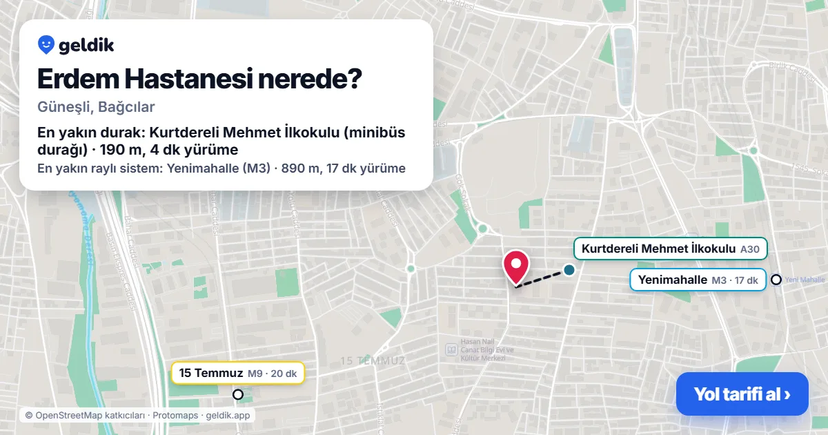 Where is Erdem Hastanesi: map with its location and the nearest stops, with walking times