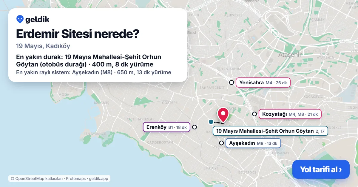 Erdemir Sitesi nerede: haritada konumu ve en yakın duraklar, yürüme süreleriyle