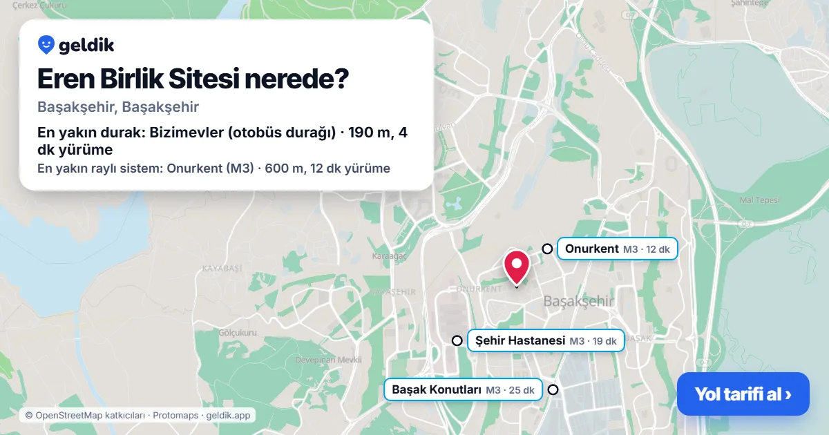 Eren Birlik Sitesi nerede: haritada konumu ve en yakın duraklar, yürüme süreleriyle