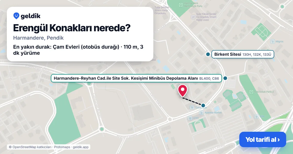 Erengül Konakları nerede: haritada konumu ve en yakın duraklar, yürüme süreleriyle