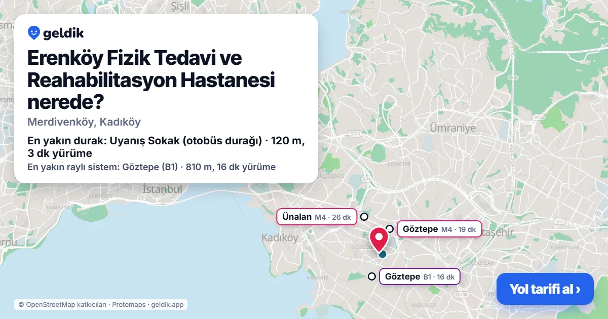 Where is Erenköy Fizik Tedavi ve Reahabilitasyon Hastanesi: map with its location and the nearest stops, with walking times