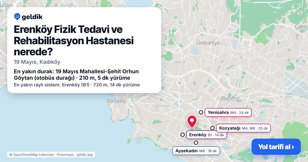 Erenköy Fizik Tedavi ve Rehabilitasyon Hastanesi nerede: haritada konumu ve en yakın duraklar, yürüme süreleriyle