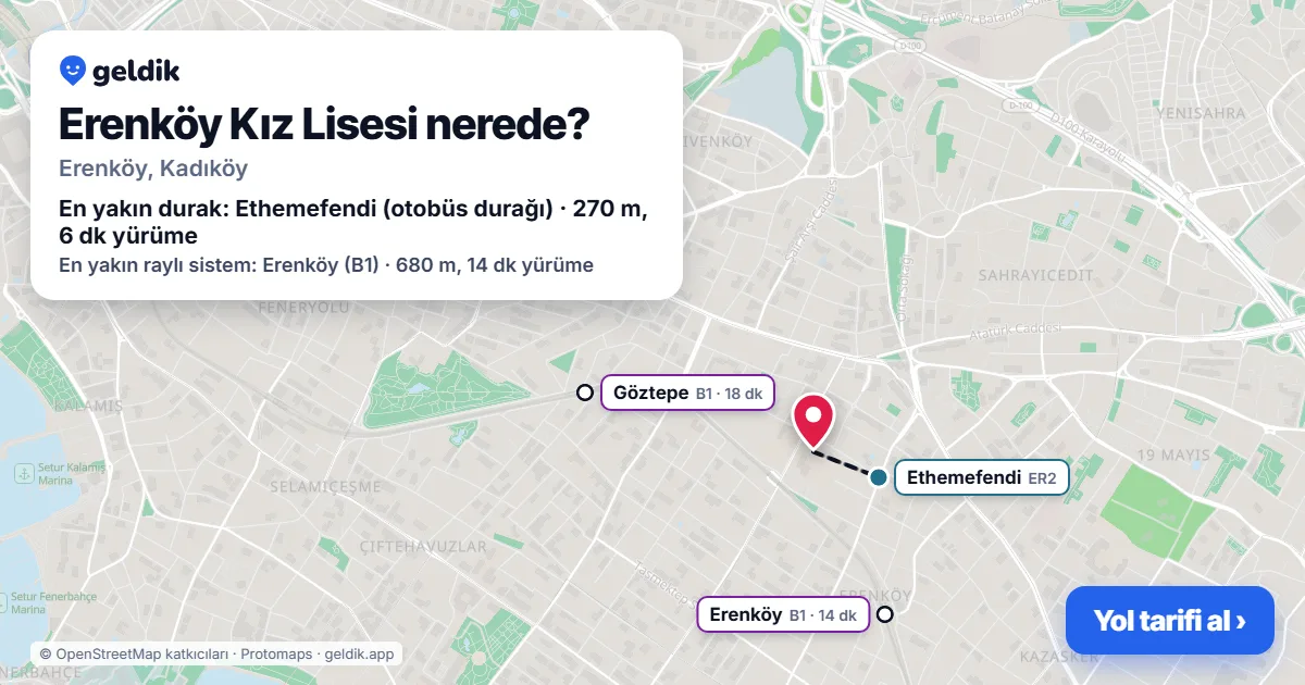 Where is Erenköy Kız Lisesi: map with its location and the nearest stops, with walking times