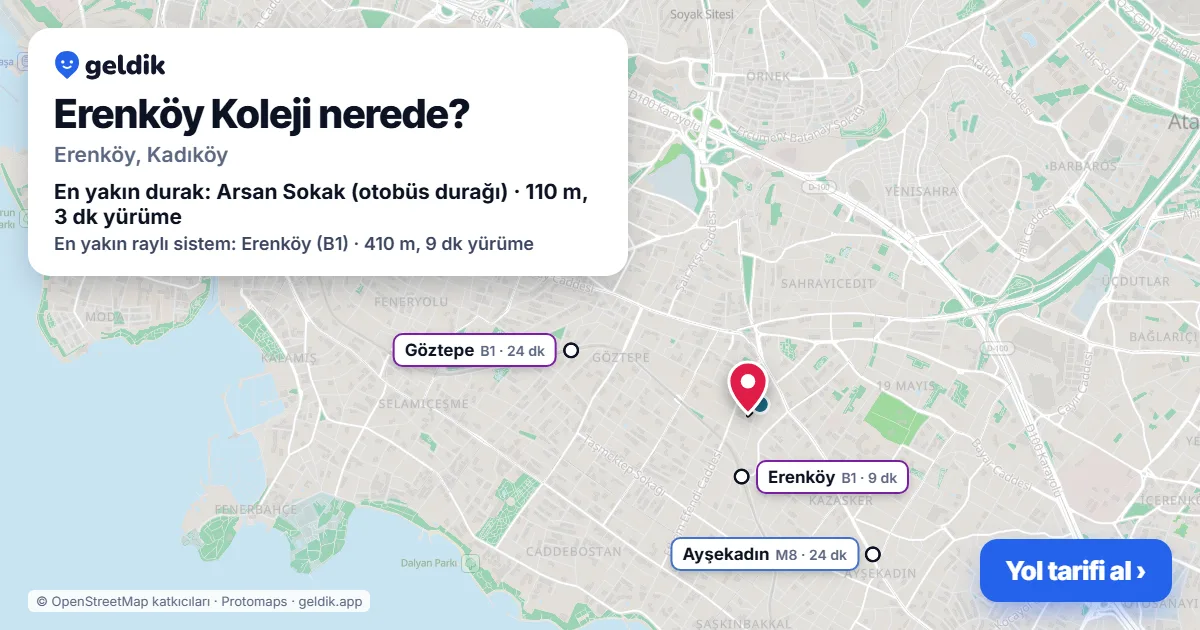 Erenköy Koleji nerede: haritada konumu ve en yakın duraklar, yürüme süreleriyle
