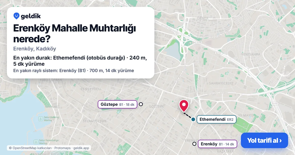 Erenköy Mahalle Muhtarlığı nerede: haritada konumu ve en yakın duraklar, yürüme süreleriyle