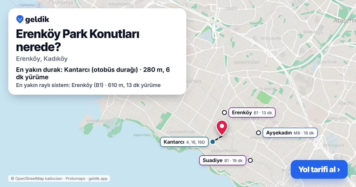 Erenköy Park Konutları nerede: haritada konumu ve en yakın duraklar, yürüme süreleriyle