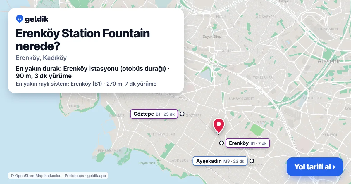 Erenköy Station Fountain nerede: haritada konumu ve en yakın duraklar, yürüme süreleriyle