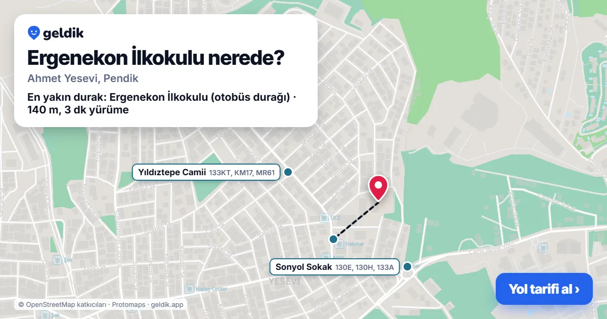 Ergenekon İlkokulu nerede: haritada konumu ve en yakın duraklar, yürüme süreleriyle