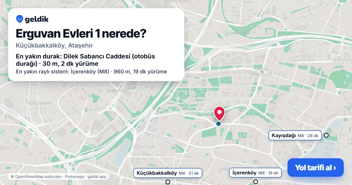 Where is Erguvan Evleri 1: map with its location and the nearest stops, with walking times