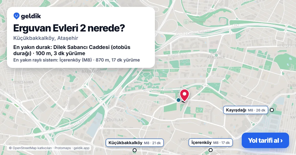Where is Erguvan Evleri 2: map with its location and the nearest stops, with walking times