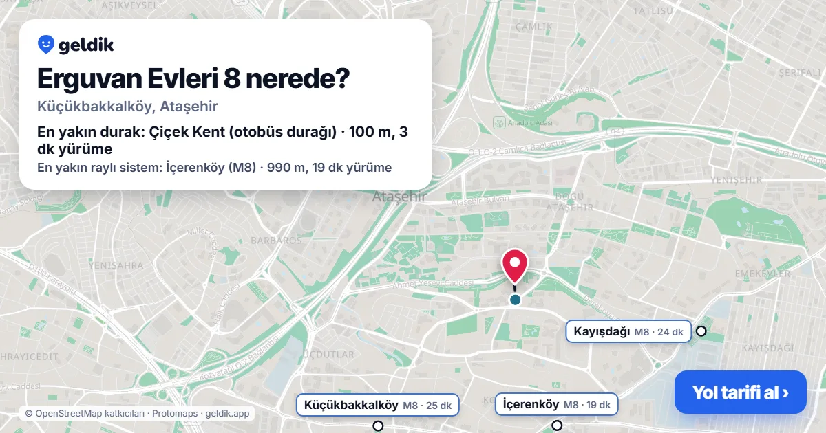 Where is Erguvan Evleri 8: map with its location and the nearest stops, with walking times