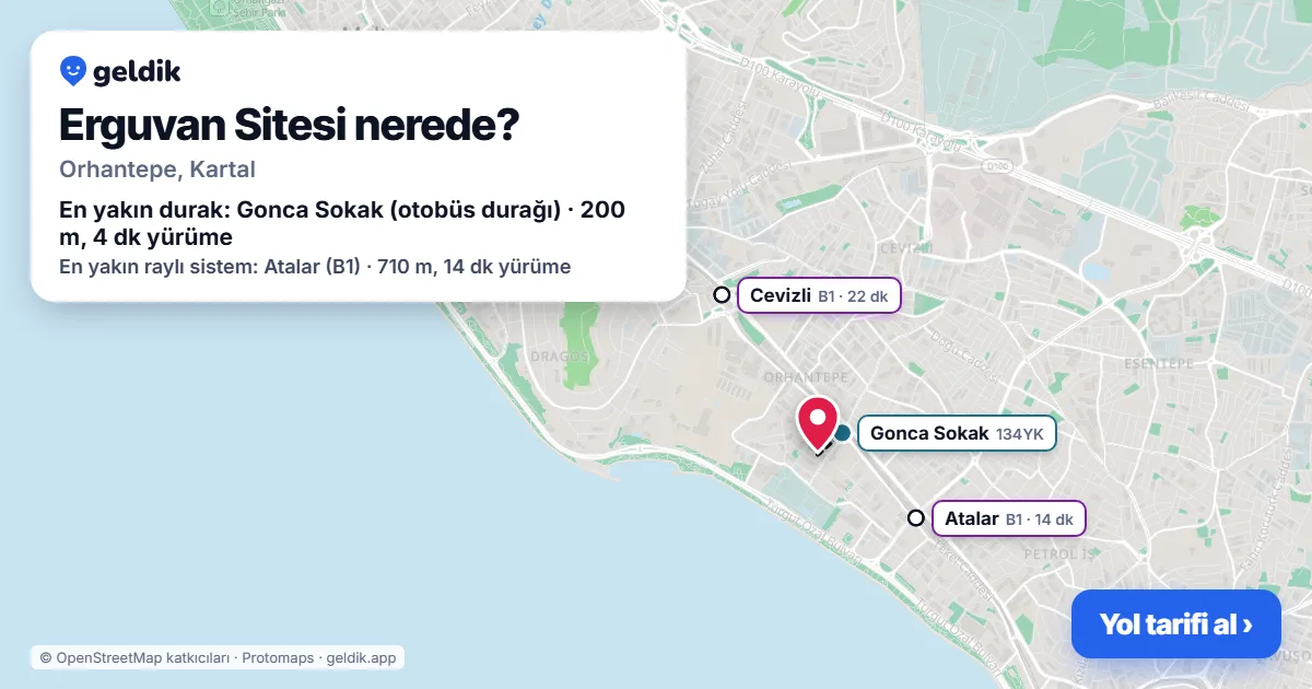 Where is Erguvan Sitesi: map with its location and the nearest stops, with walking times