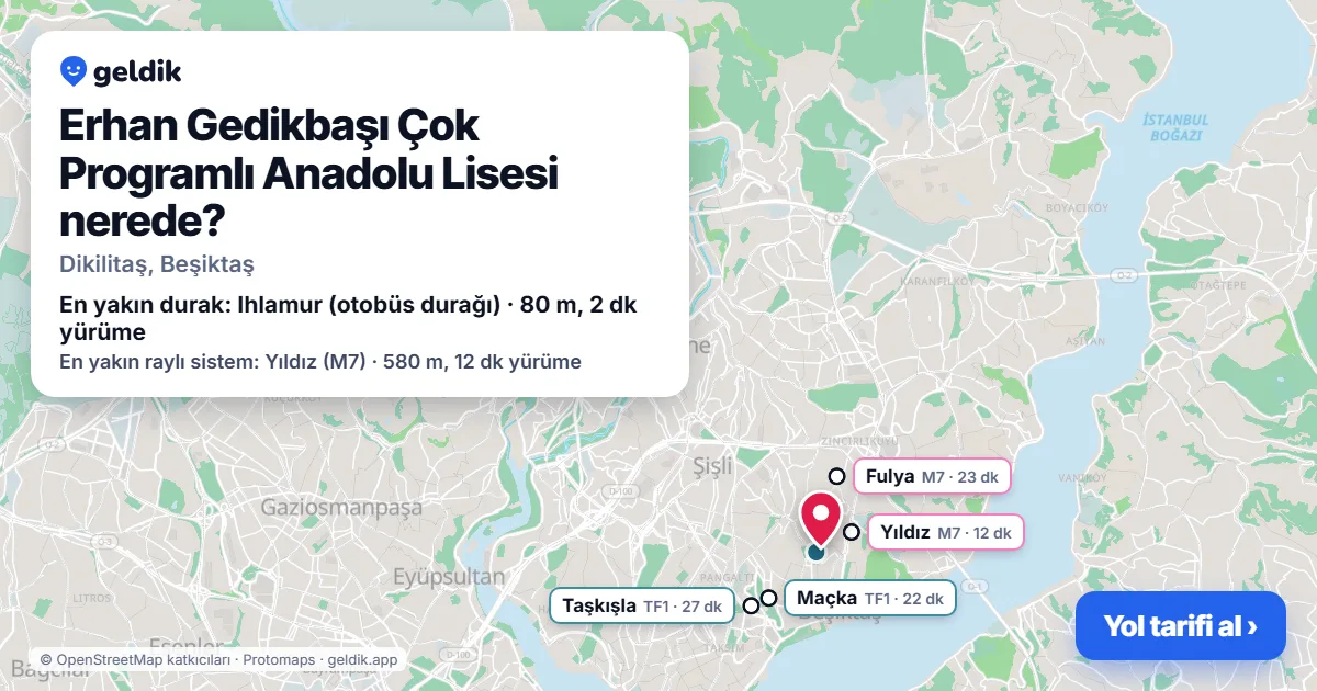 Where is Erhan Gedikbaşı Çok Programlı Anadolu Lisesi: map with its location and the nearest stops, with walking times