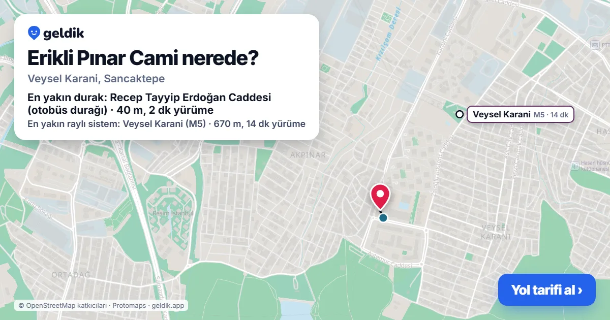 Where is Erikli Pınar Cami: map with its location and the nearest stops, with walking times