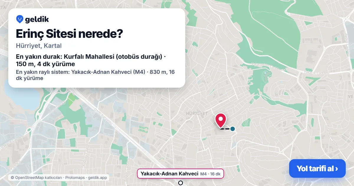 Where is Erinç Sitesi: map with its location and the nearest stops, with walking times