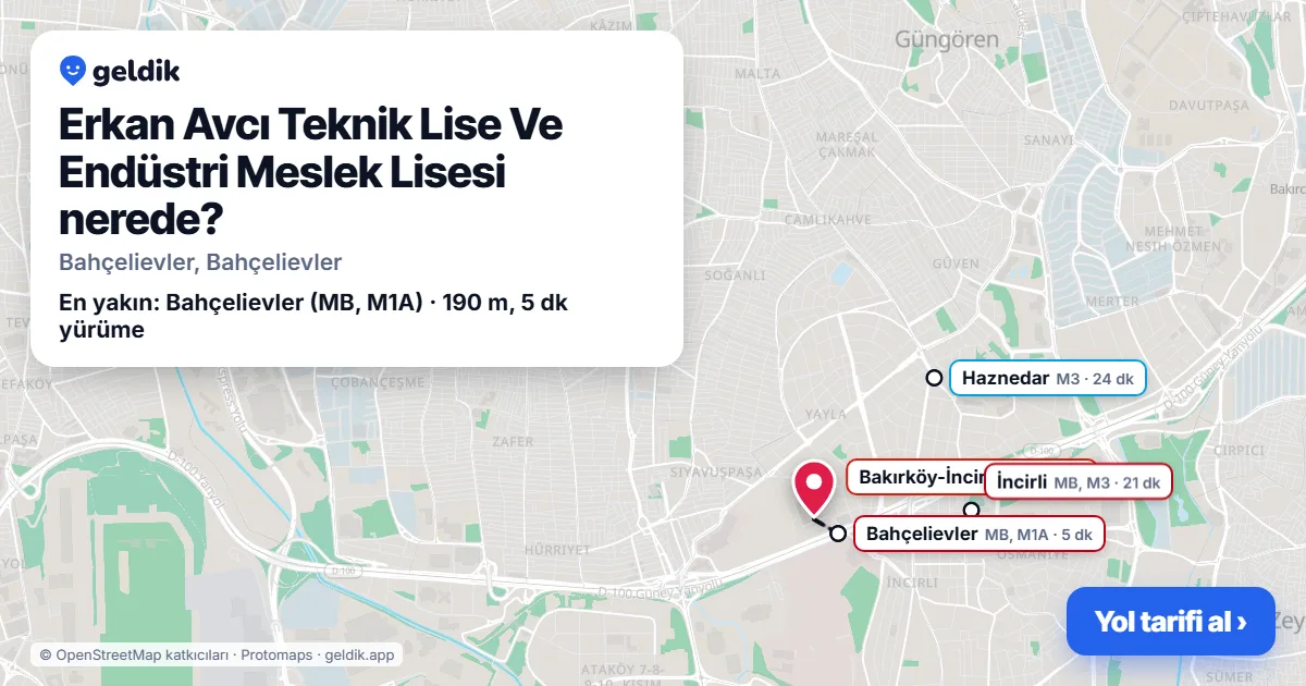 Where is Erkan Avcı Teknik Lise Ve Endüstri Meslek Lisesi: map with its location and the nearest stops, with walking times