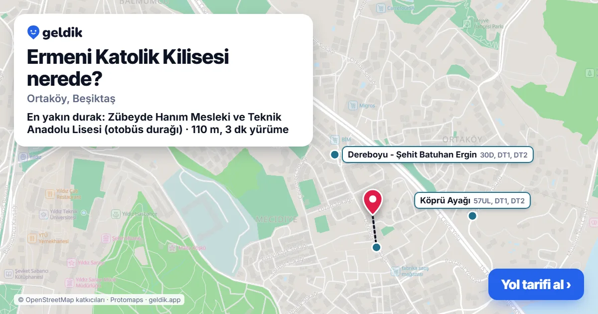 Ermeni Katolik Kilisesi nerede: haritada konumu ve en yakın duraklar, yürüme süreleriyle