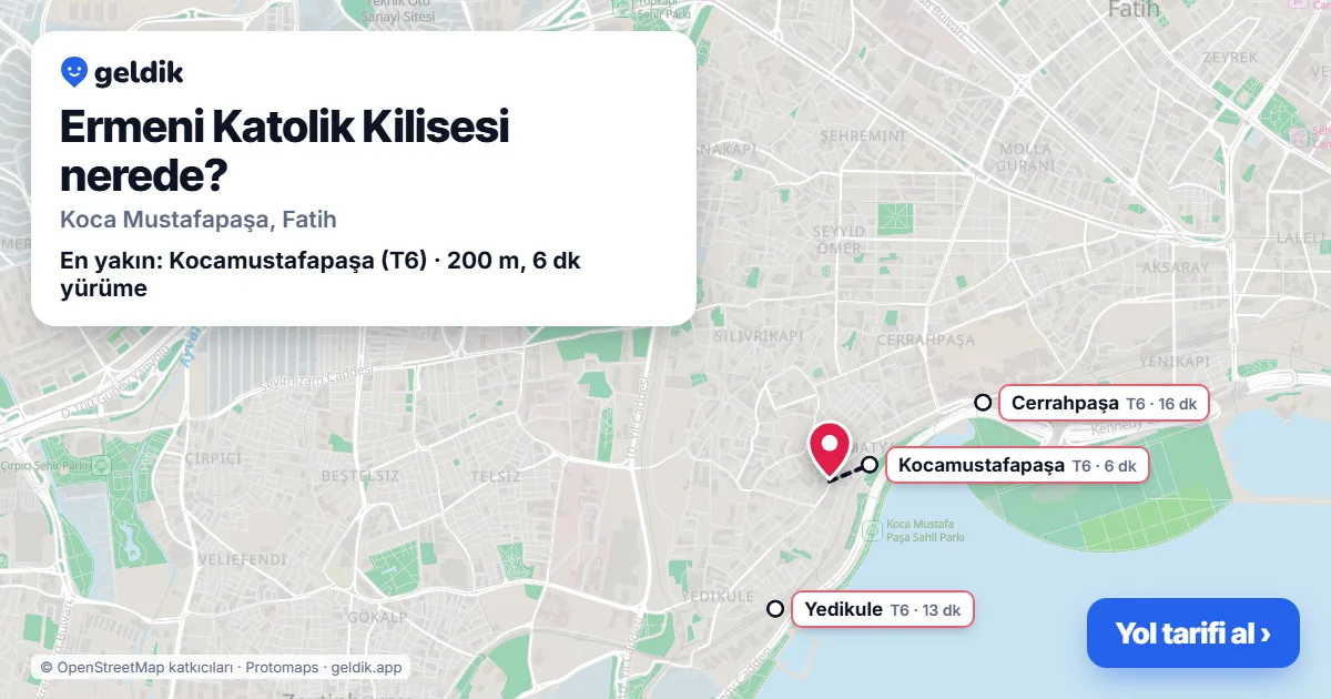 Ermeni Katolik Kilisesi nerede: haritada konumu ve en yakın duraklar, yürüme süreleriyle