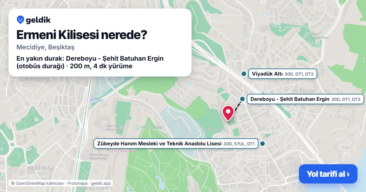 Ermeni Kilisesi nerede: haritada konumu ve en yakın duraklar, yürüme süreleriyle