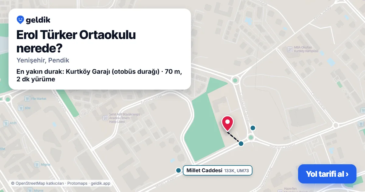 Erol Türker Ortaokulu nerede: haritada konumu ve en yakın duraklar, yürüme süreleriyle