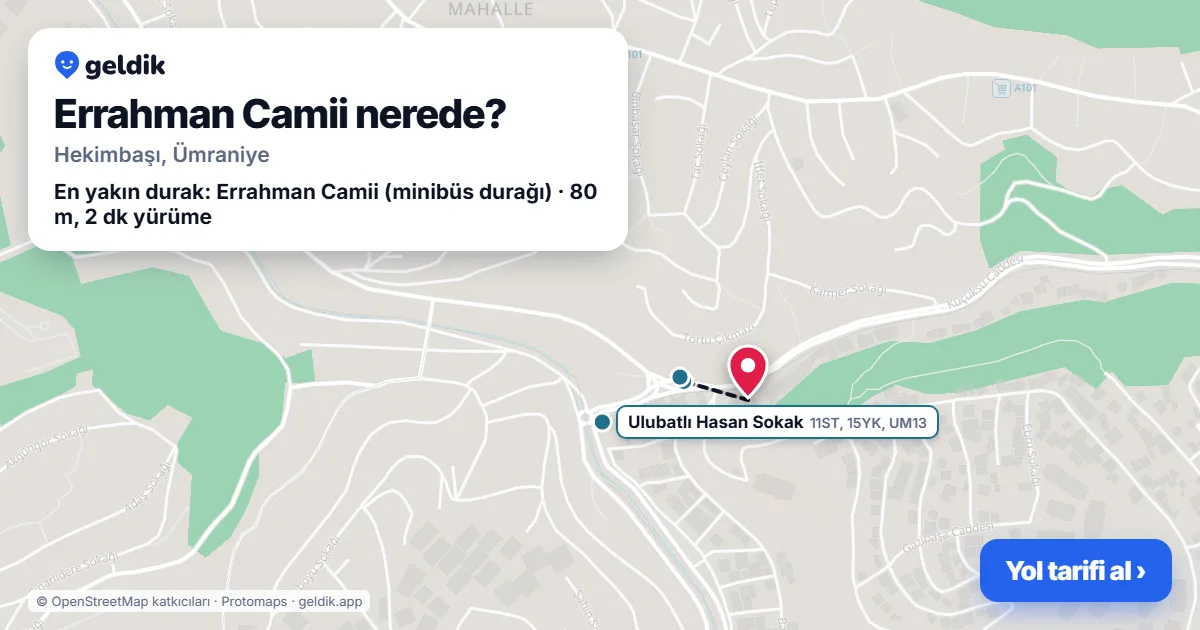 Where is Errahman Camii: map with its location and the nearest stops, with walking times