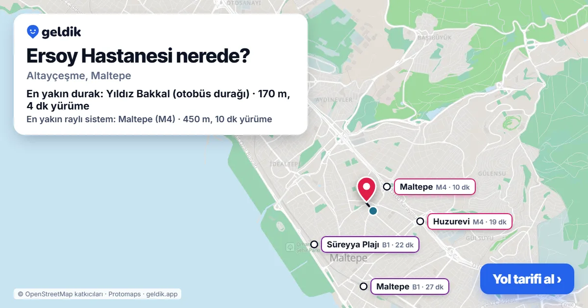 Ersoy Hastanesi nerede: haritada konumu ve en yakın duraklar, yürüme süreleriyle