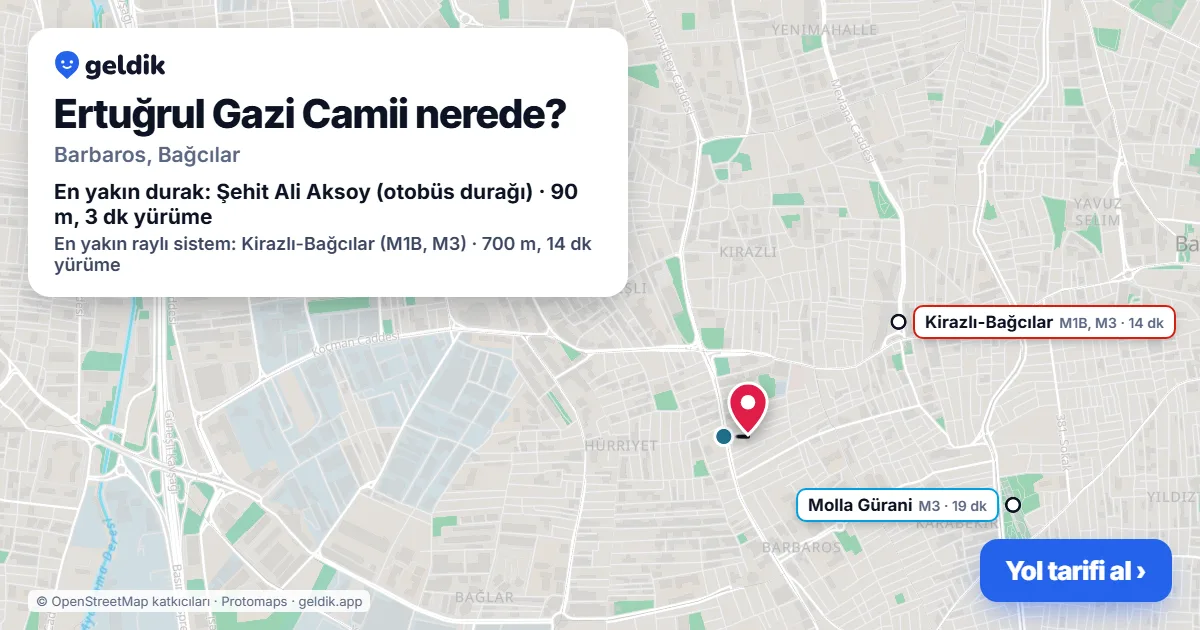 Where is Ertuğrul Gazi Camii: map with its location and the nearest stops, with walking times