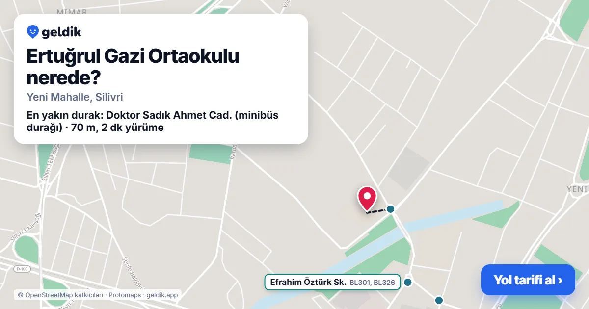 Where is Ertuğrul Gazi Ortaokulu: map with its location and the nearest stops, with walking times