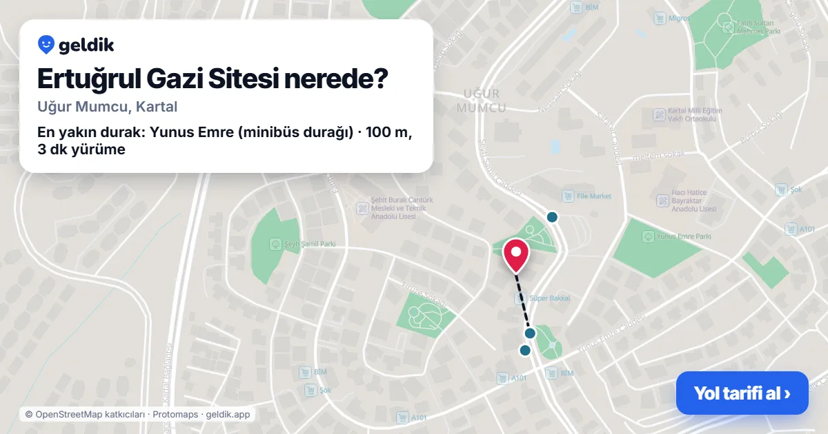 Ertuğrul Gazi Sitesi nerede: haritada konumu ve en yakın duraklar, yürüme süreleriyle