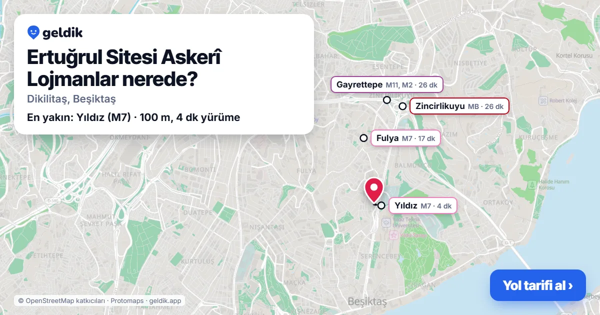 Ertuğrul Sitesi Askerî Lojmanlar nerede: haritada konumu ve en yakın duraklar, yürüme süreleriyle