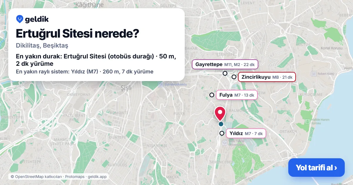 Where is Ertuğrul Sitesi: map with its location and the nearest stops, with walking times