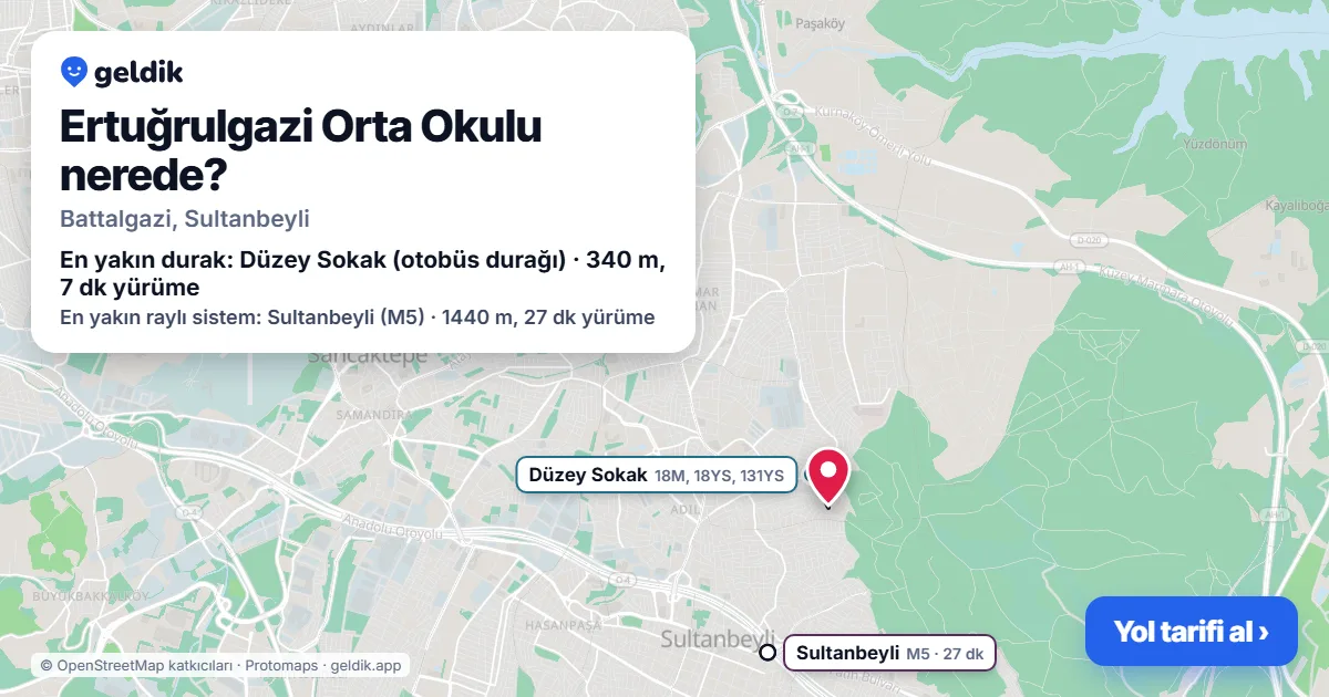 Ertuğrulgazi Orta Okulu nerede: haritada konumu ve en yakın duraklar, yürüme süreleriyle