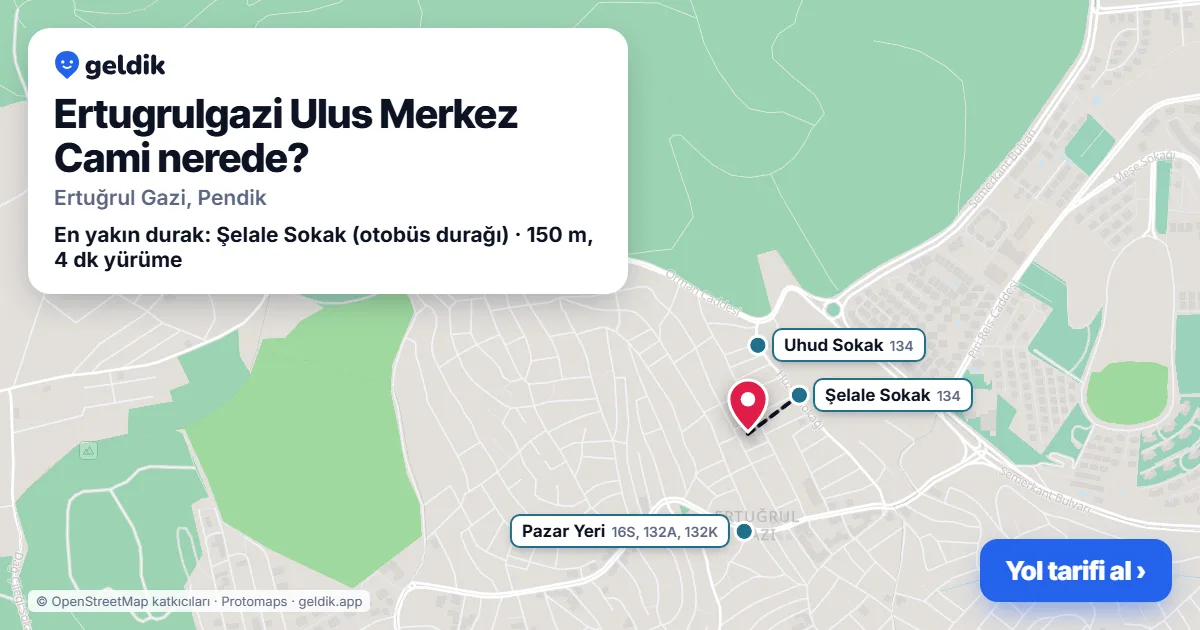 Where is Ertugrulgazi Ulus Merkez Cami: map with its location and the nearest stops, with walking times