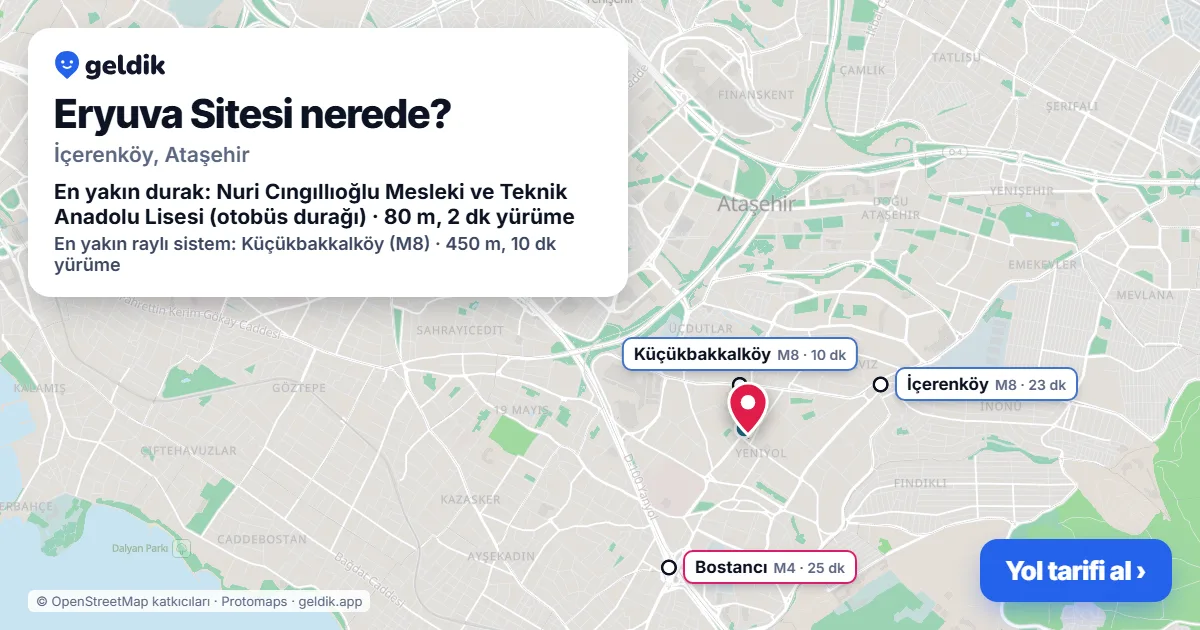 Eryuva Sitesi nerede: haritada konumu ve en yakın duraklar, yürüme süreleriyle