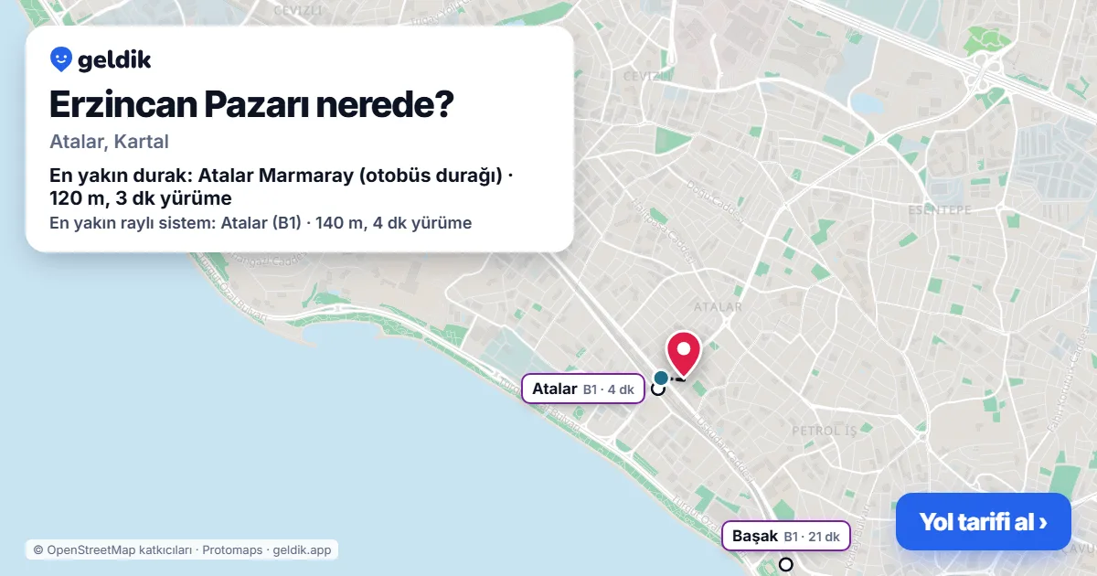Erzincan Pazarı nerede: haritada konumu ve en yakın duraklar, yürüme süreleriyle