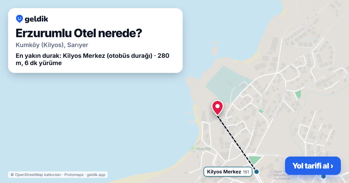 Erzurumlu Otel nerede: haritada konumu ve en yakın duraklar, yürüme süreleriyle
