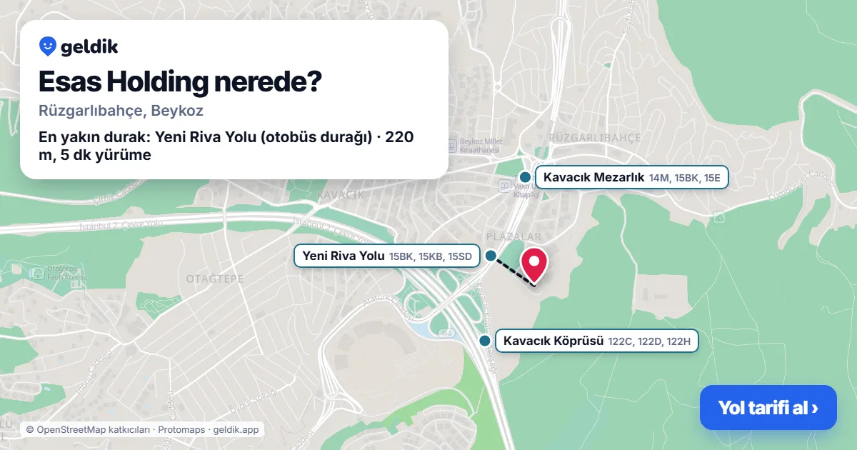 Where is Esas Holding: map with its location and the nearest stops, with walking times