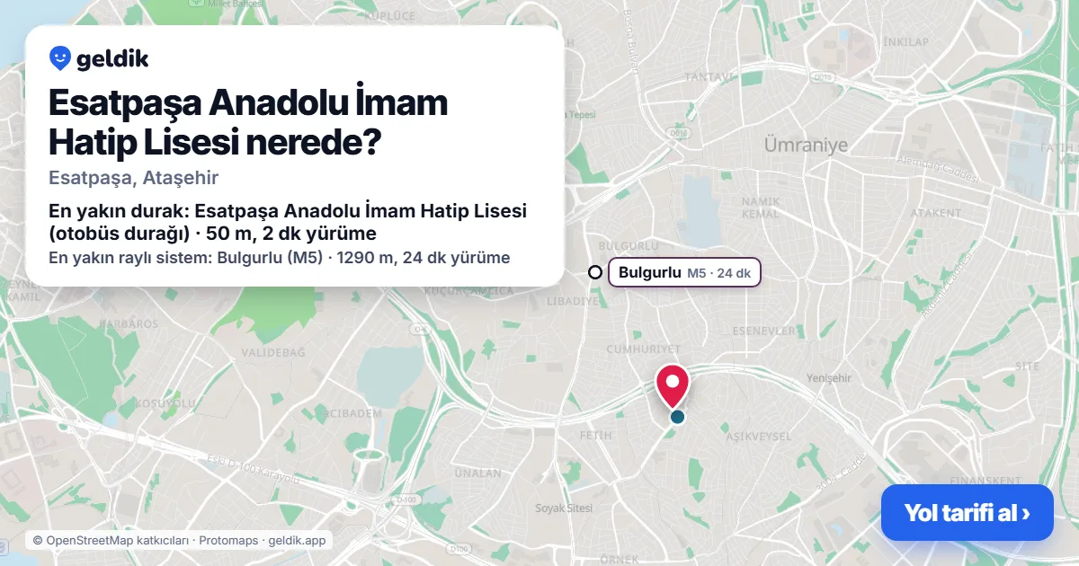 Where is Esatpaşa Anadolu İmam Hatip Lisesi: map with its location and the nearest stops, with walking times
