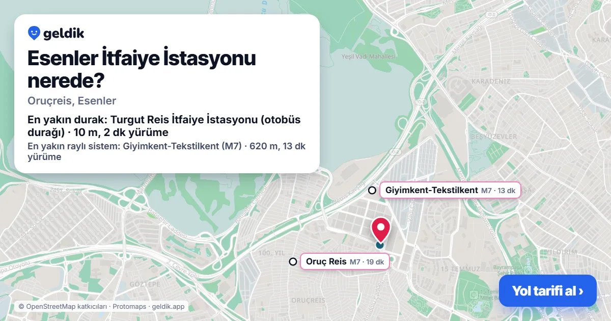 Esenler İtfaiye İstasyonu nerede: haritada konumu ve en yakın duraklar, yürüme süreleriyle
